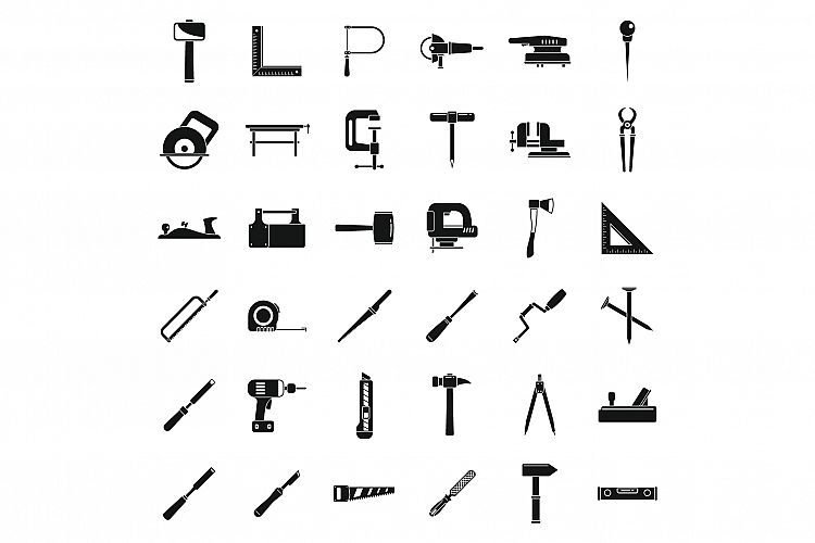 Modern carpenter tools icons set, simple style example image 1