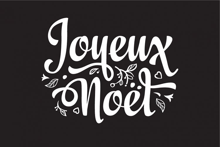 French. Joyeux Noel. Christmas card. Merry Xmas. Winter background. France. Holiday ornament. Christmas logo. Monochrome