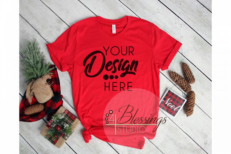 Christmas Red TShirt Bella Canvas Mockup 3001 Unisex Shirt