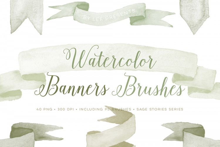 Photoshop Brushes Watercolor Ribbons sage green - bonus PNG