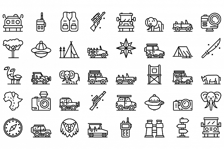 Jeep safari icons set, outline style example image 1