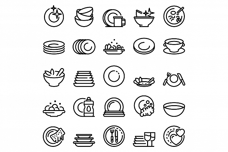 Plate icons set, outline style