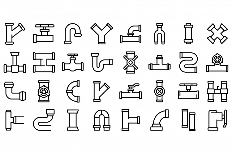 Pipe icons set, outline style example image 1