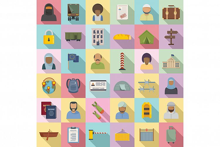 Illegal immigrants icons set, flat style example image 1