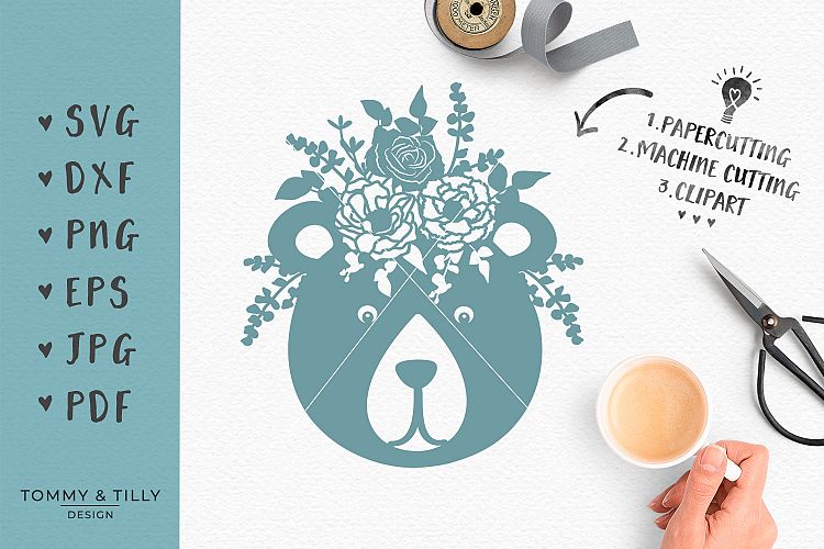 Floral Bear - SVG DXF PNG EPS JPG PDF Cutting File