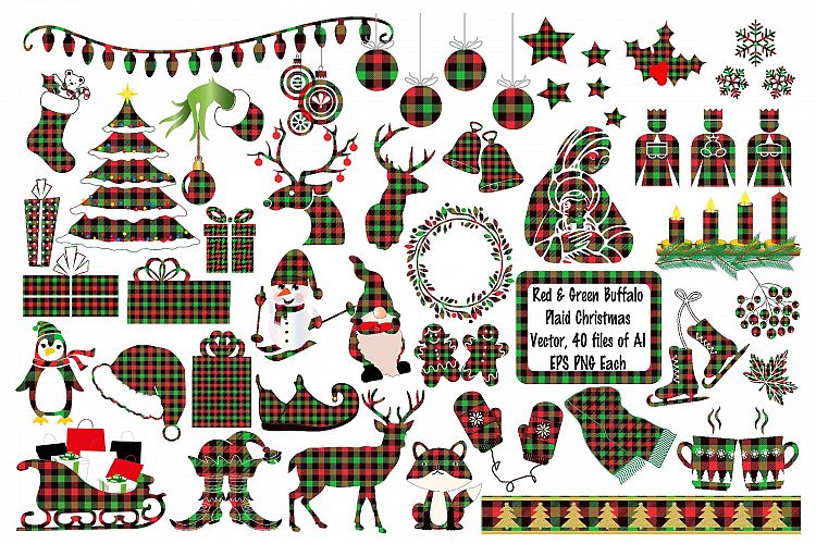 Christmas Buffalo Plaid Elements Deer AI EPS Vecor   PNG