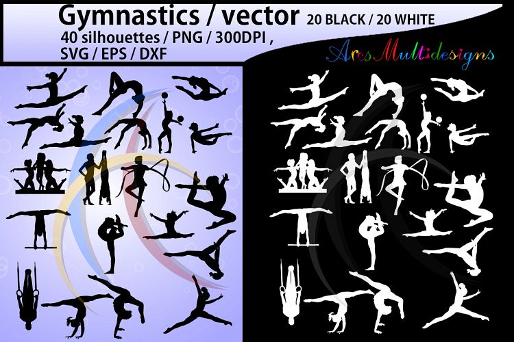 Gymnastics silhouette svg / Gymnastics clipart / silhouette / Gymnastics printable vector file : black and white / SVG / Png / EPS / DXf