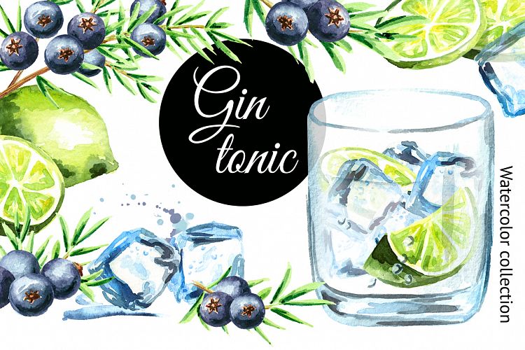 Gin Tonic. Watercolor collection