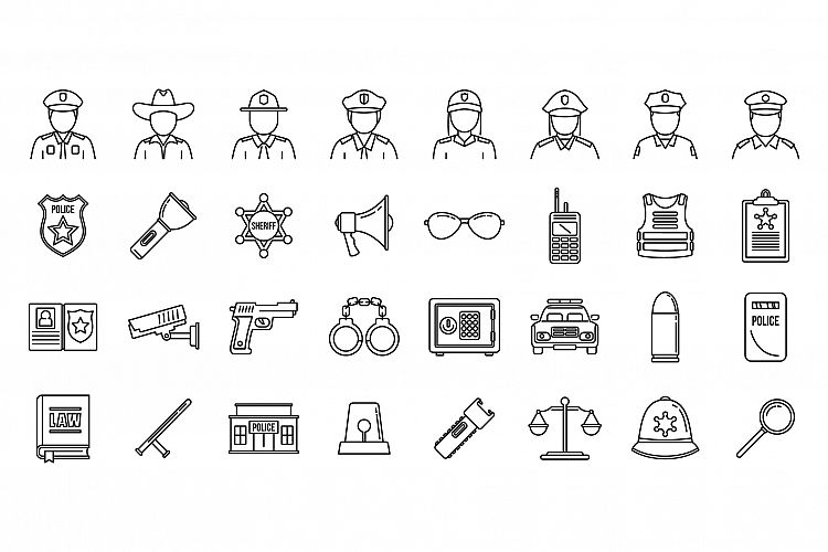 Guard policeman icons set, outline style example image 1