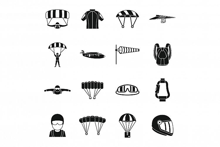 Adventure parachuting icons set, simple style example image 1