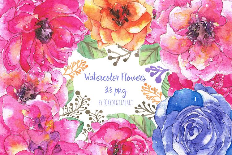 Watercolor Flowers Clipart Hand Painted Wedding Flowers