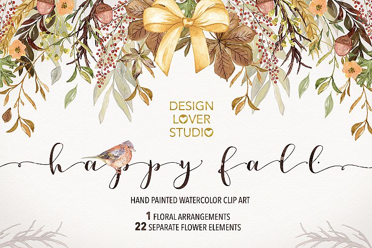 Watercolor Happy Fall clip arts
