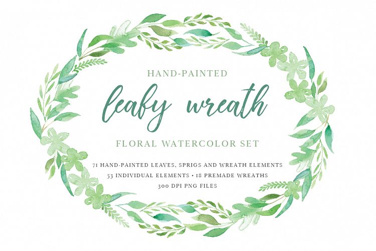 Leafy Wreath Watercolor Elements Set