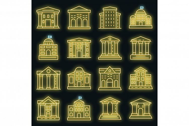 Courthouse icons set vector neon