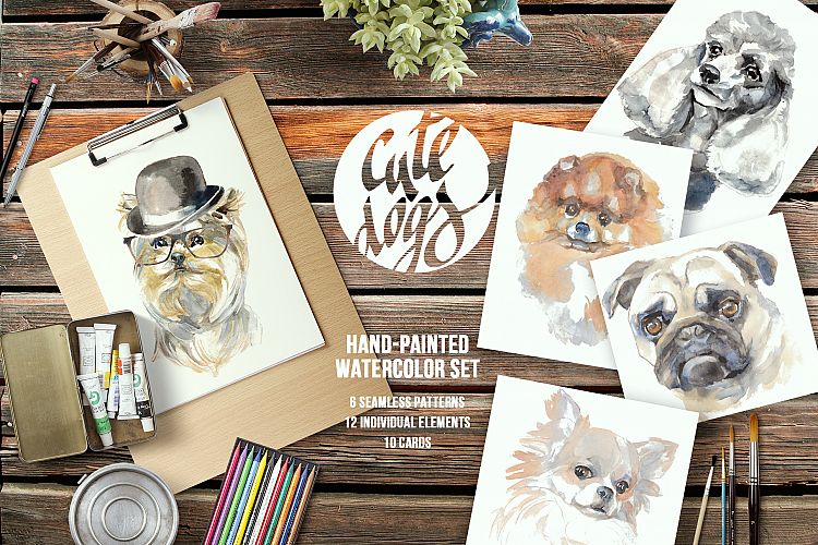 Cute dogs watercolor set