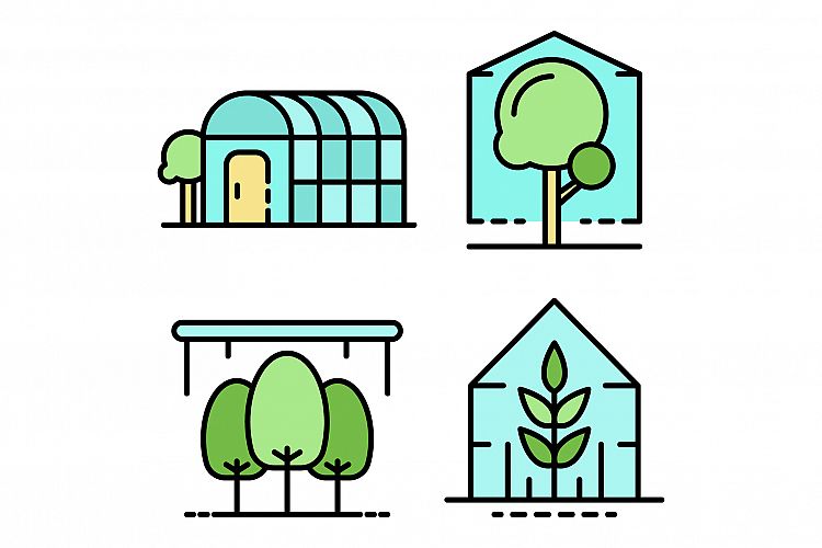 Greenhouse icons set line color vector example image 1