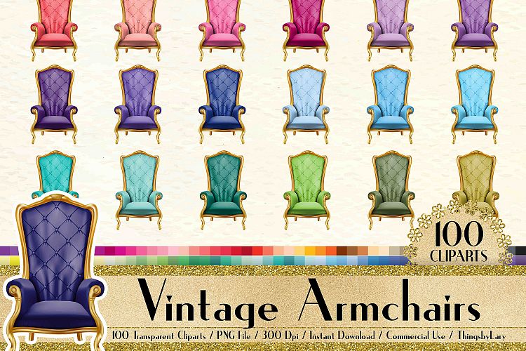 100 Vintage Armchair Clip Arts, Antique, Retro, Royal