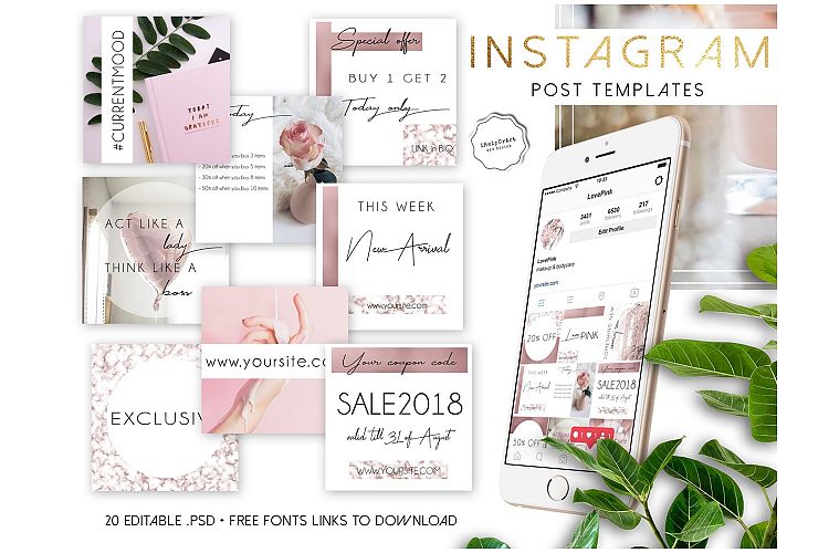 Download Rose Gold and Marble Instagram Posts Template PSD