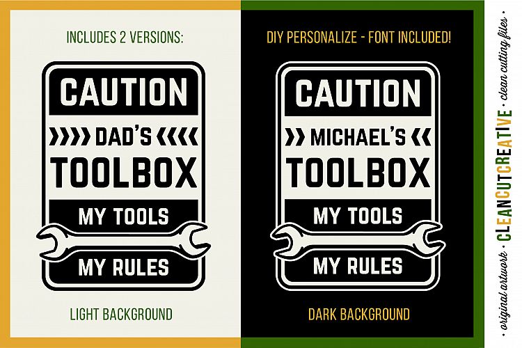 DIY Personalized Mens Toolbox decal design - My Tools My Rules!Ã‚Â - SVG DXF EPS PNG - Cricut & Silhouette - clean cutting files