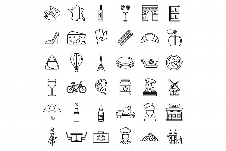 France country icons set, outline style example image 1
