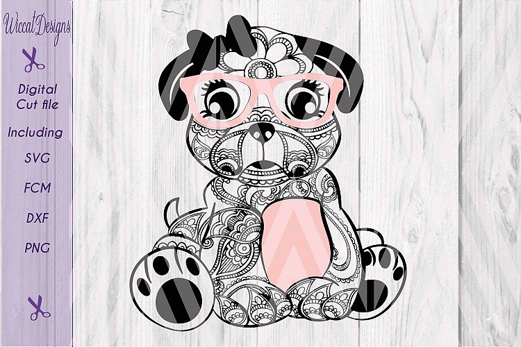 Paisley Hipster pug svg, pug svg, pug line art svg, 