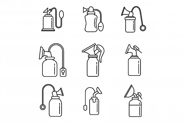 Modern breast pump icons set, outline style example image 1