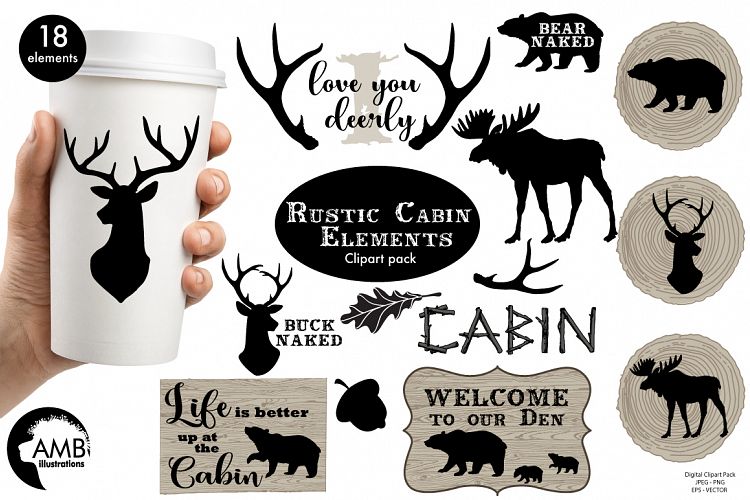 Rustic Cabin Elements,graphic, illustration, clipart AMB-1870