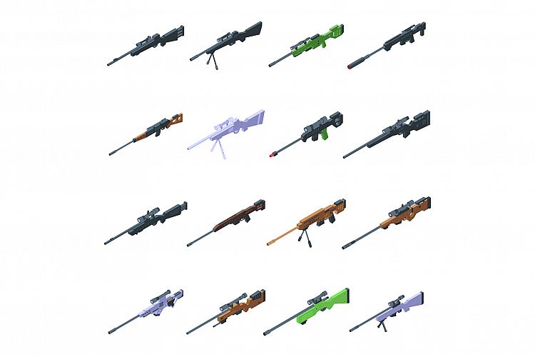 Sniper weapon icons set, isometric style example image 1