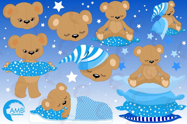 Teddy bear, nursery, baby boy, baby blue bear, clipart, graphics, llustrations AMB-982