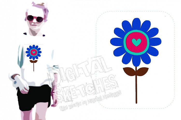 Heart Flower Machine Embroidery Design 3 Sizes