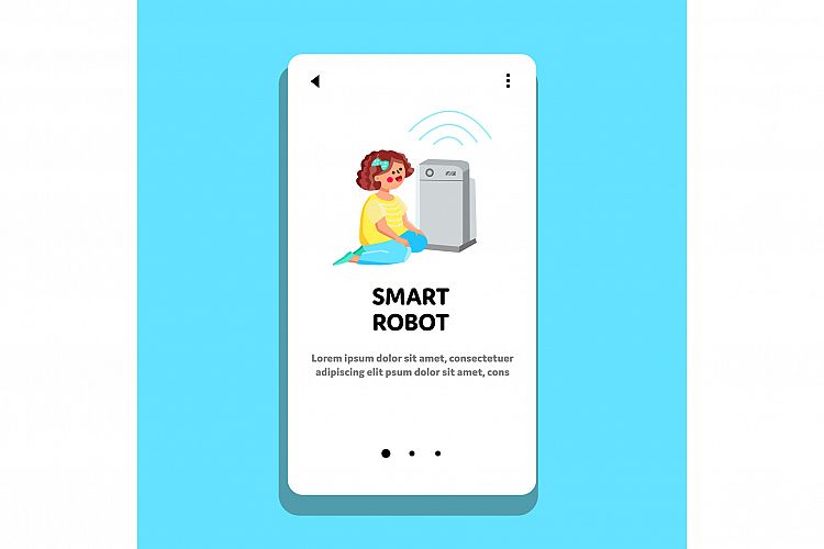 Smart Robot Considering Little Girl Child Vector example image 1