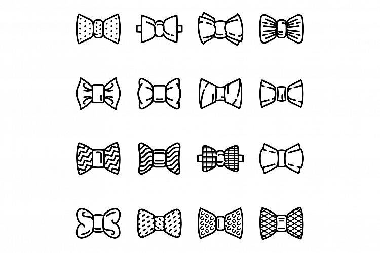 Bowtie icons set, outline style