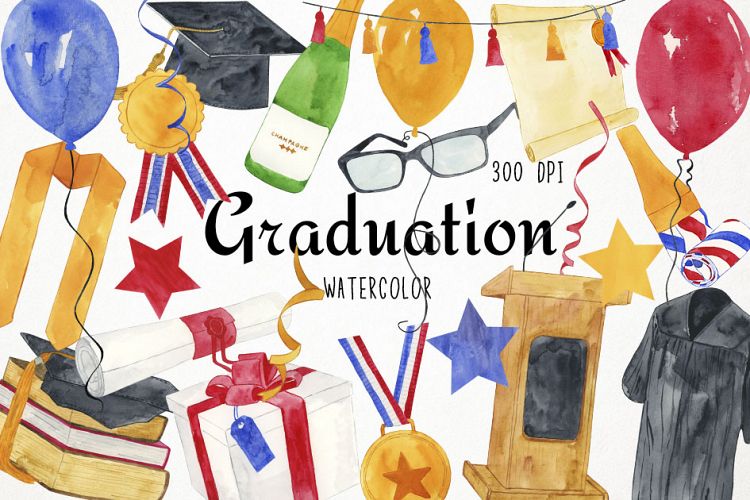 Watercolor Graduation Clipart, Graduation Clip Art