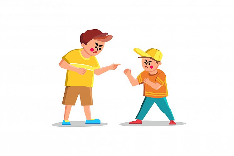 Argue Boy Screaming With Angry Friend Kid Vector