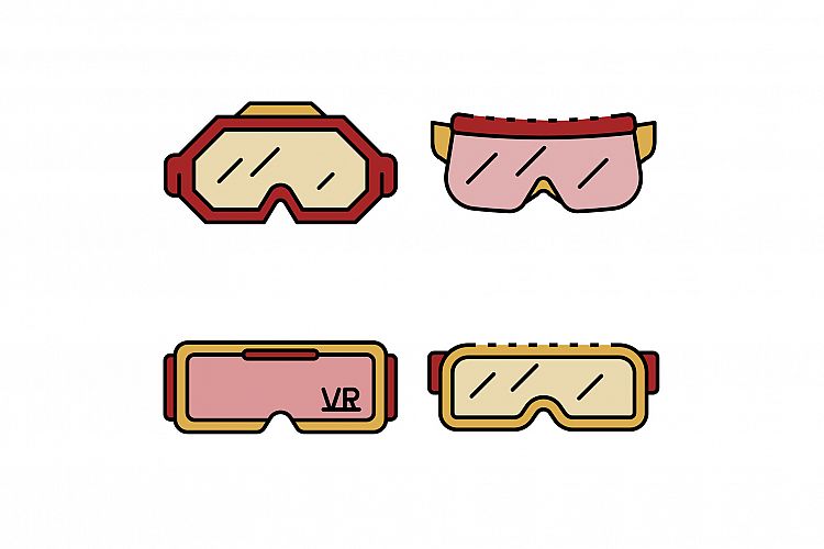 Goggles icon set line color vector example image 1