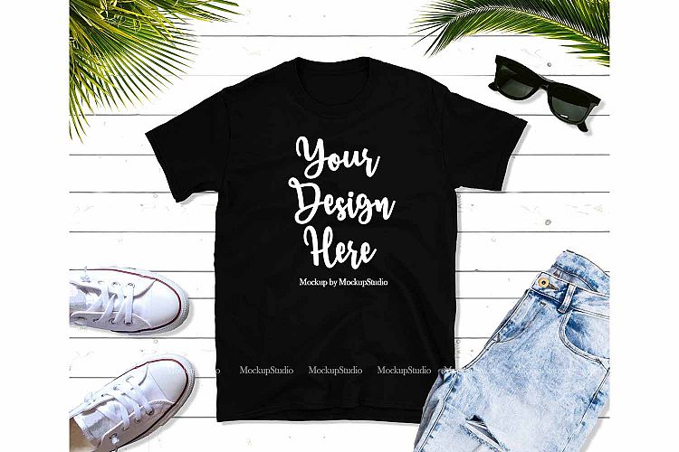 Black Gildan 64000 Tshirt Mock Up Styled Flat Lay Display