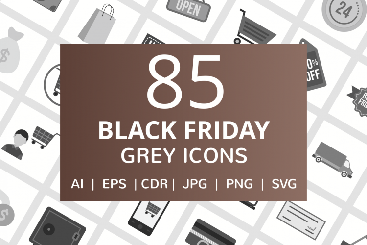 85 Black Friday Flat Greyscale Icons