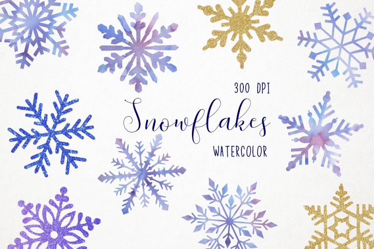 Watercolor Snowflakes Clipart, Digital Snowflakes