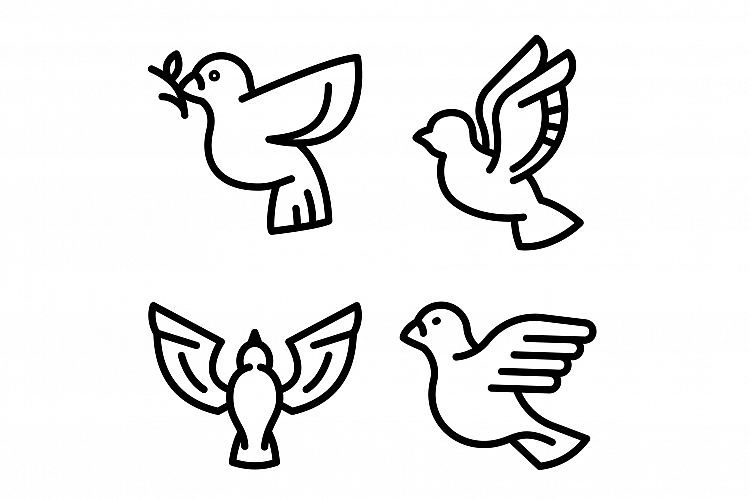 Dove icons set, outline style example image 1