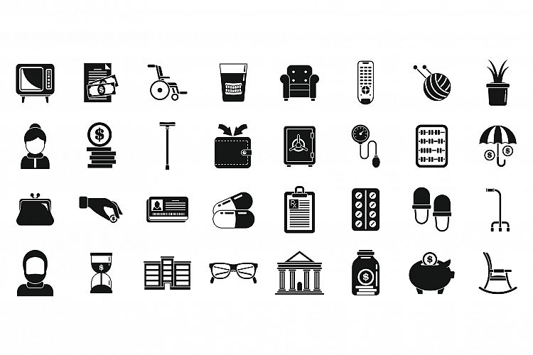 Retirement pension icons set, simple style example image 1