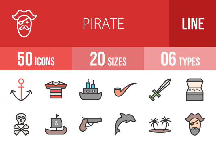 50 Pirate Linear Multicolor Icons