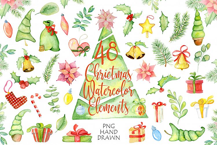 Christmas watercolor elements and decorations