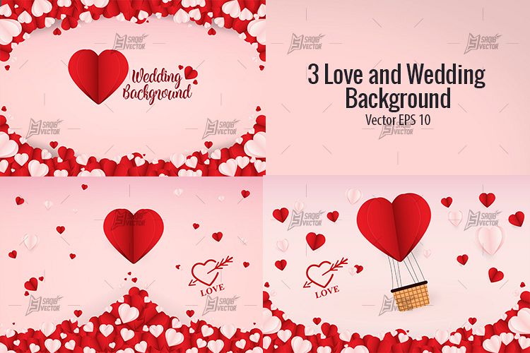 3 Love and Wedding Background Vector Template Design
