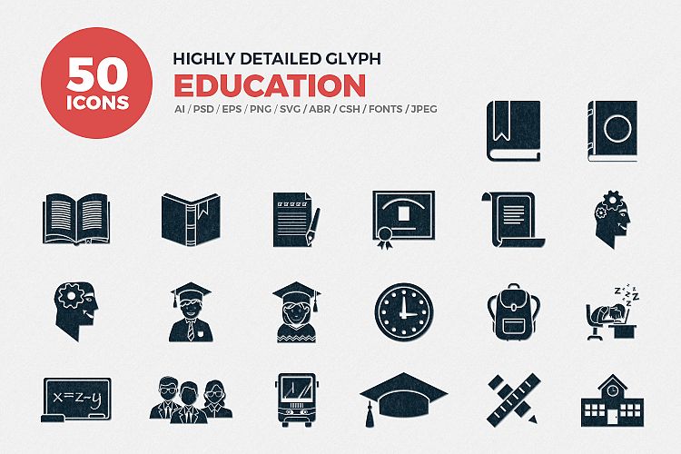 Glyph School-Education Icons Set
