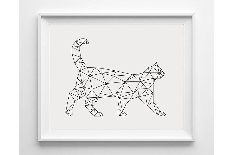 Geometric Cat Print, Minimalist Wall Art Download