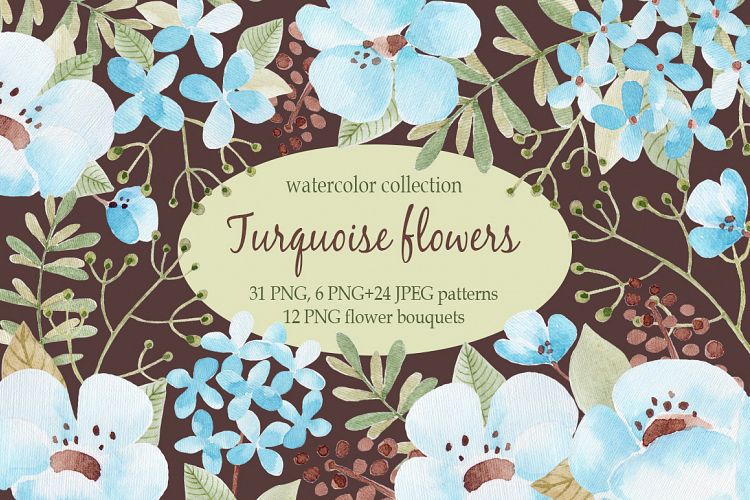 Turquoise flowers. Watercolor.