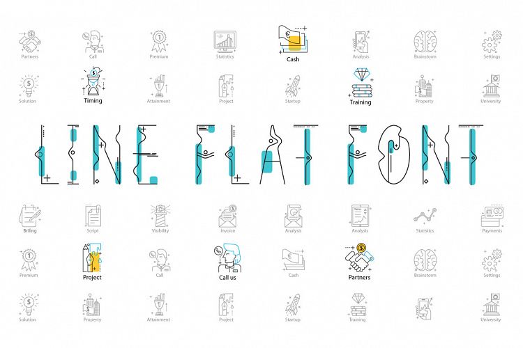 Line Flat font + line flat icon