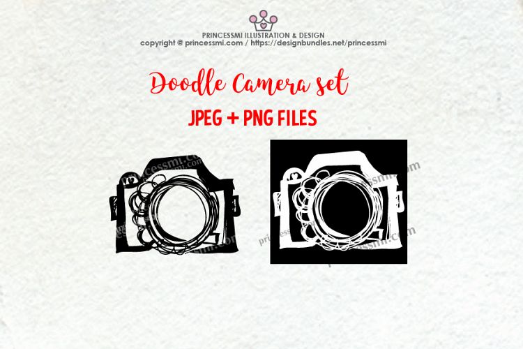 doodle camera clipart set 1 , black and white verion 