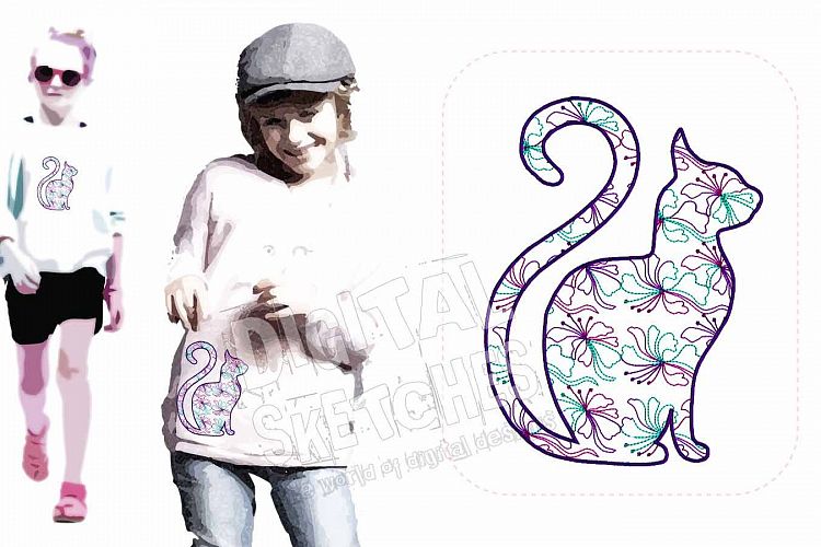 Cat Machine Embroidery Design Flowers 3 Sizes