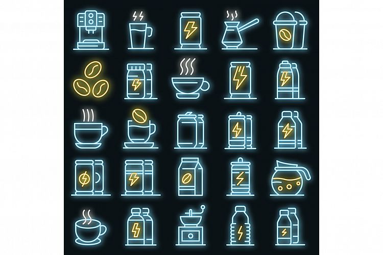 Energetic drink icons set vector neon example image 1